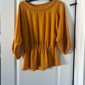 Sugarlips Yellow Peplum Blouse with Smocked 3/4 Sleeves boho feel